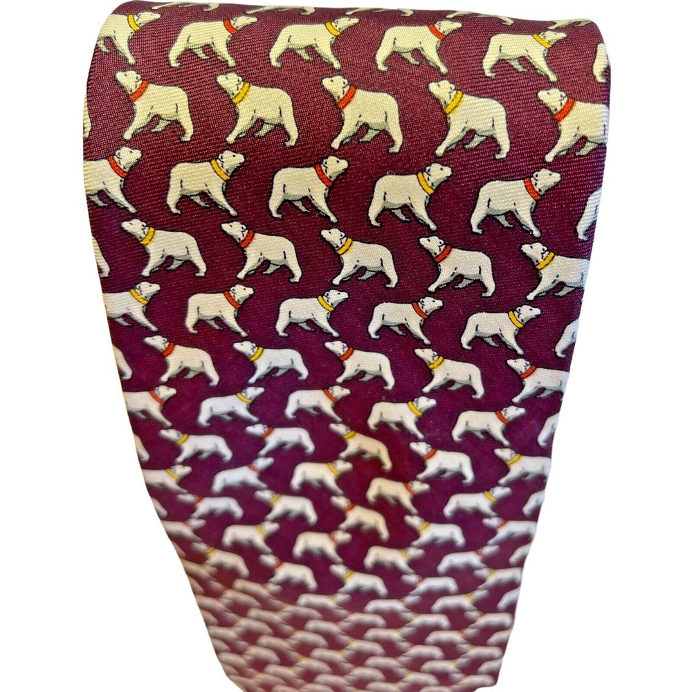 BROOKS BROTHERS Printed Italy Maroon 100% Silk Tie Necktie POLAR BEARS